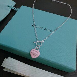 Tiffany & Co. Silver Necklace with Pink Heart Pendant